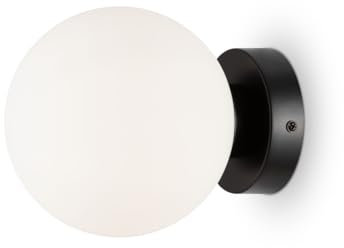 Wandlampe Glas Kugel Schirm E14 rund D: 15 cm Schwarz Weiß Modern Spiegel Licht Badezimmer Wandleuchte Bad Flurbeleuchtung