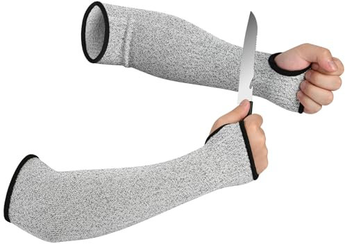 flintronic 2 fundas de Protección de Brazo Con Agujero Para El Pulgar, Protección de Nivel 5 Mangas Resistentes a Cortes Vendaje de Antebrazo de Punto, para Jardín, Cocina, Trabajo Agrícola, 35CM