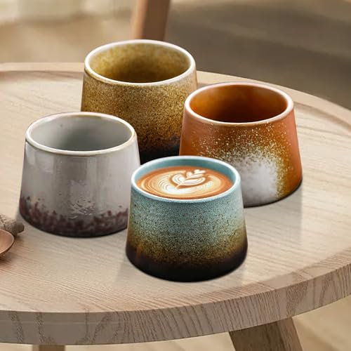 GOEDCH Set Mini Tazzine da Caffè in Ceramica: Set di 4 Tazzina da Caffè in Ceramica con Pareti Spesse, Mini Tazza da Caffè in Gres di Alta Qualità, Senza Manico, Tazza in Gres Giapponese, 100ml