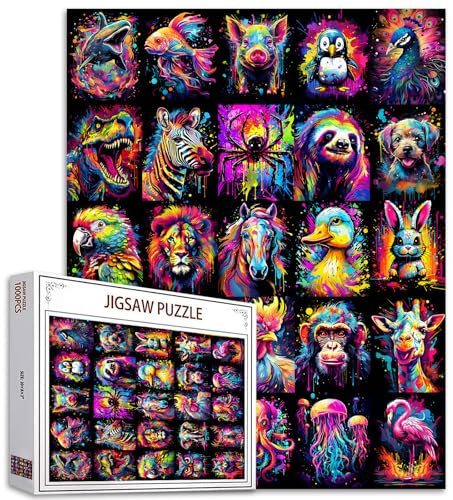 Tucocoo Graffiti-Puzzles mit Tiermotiven für Erwachsene, 1000 Teile, Bunte Dinosaurier-Affen-Collage, DIY-Puzzle, schwierige Puzzles für Heimdekoration, Sammlungsgeschenke, Familienpuzzle perfekt für