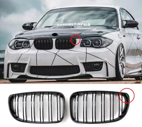 Hengjiayao E81 E82 - Rejilla de radiador negra E87 para BMW Serie 1 E88 riñones parrilla brillante negro doble puente Sport 2008-2011 E81 E82 E87 E88 LCI-Facelift (For 1er E81 2008-2011 LCI)