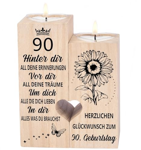 90. Geburtstag Frau Mann, Personalisierter Kerzenständer - 90 Geburtstag Deko, Geschenkideen für Frauen Mama Oma