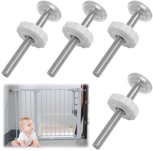 4Pcs Stair Gate Screws M10 Threaded Spindle Rods Stairgate Pressure Fit Screws Extra long Baby Gate Fixtures Stairgate Parts Replacement for Baby and Pet Safety Doors Walk Thru Door 10mm White