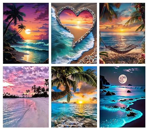 Diamond Painting Broderie Diamant Peinture 6 pièces Kit Complet en Perle a Coller Paysage Accessoires Canevas 5d Lot Tableau Enfant Adulte Strass Puzzle Dessin 30×40 Decoration Murale Chambre Cadeau