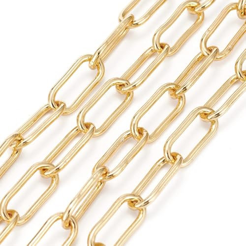Gelirda Büroklammerketten aus Messing, 5 m, goldene Kabelketten mit Spule für DIY-Schmuck, Armband, Halskette, 16,4 Fuß