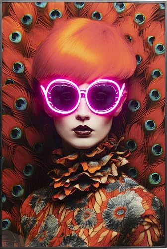 Kare Design Wandbild Fancy Red Lady, Rot, Mehrfarbig, 120x80cm, mit LED-Effekt, Frauenmotiv, Modern, Wohnzimmer