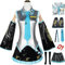Windskids Anime Miku Kostüm Damen Cosplay Virtual Idol H'atsune M'iku Komplett PU JK Uniform Set mit Kopfhörer Tiara für Fancy Dress Up Halloween Karneval Party Maskerade Performance Verkleidung