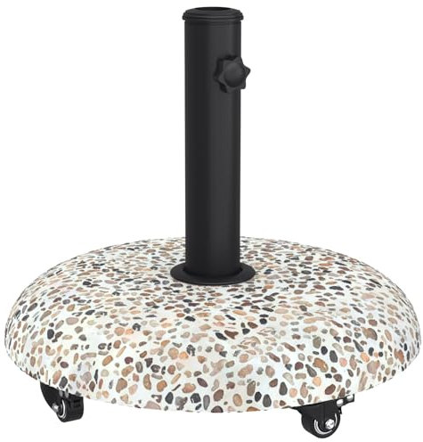 vidaXL Base per Ombrellone su Ruote in Pietra Cubica per Pali da 37/42/52/58mm. Design Rotondo Contemporaneo con Ruote Bloccabili. Supporto da Giardino Resistente al Calore per Ombrelloni Patio.