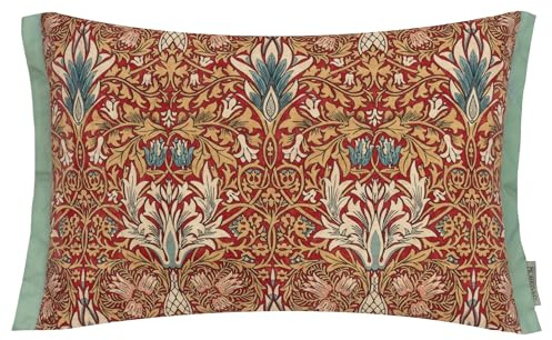 Morris&Co. Snakeshead Outdoor Cushion – Water Resistant Heritage Print Garden Pillow with Oxford Trim (Berry/Natural - 60x40cm)