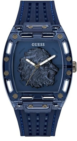 Guess Mens Phoenix Blue Silicone Strap Mineral Glass Blue Dial 5 Bar Watch Case Diameter 42mm GW0959G1
