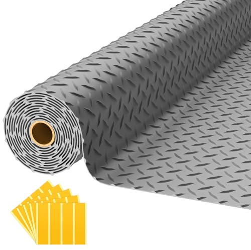 NarwooAuto Garagen-Bodenmatte, 2,8 mm dicke PVC-Bodenbelag-Rolle für unter dem Auto, 160 m² Diamantplatte, graue Garagenmatten für Garage, Lager, Keller, Fitnessstudios, Anhänger (inklusive