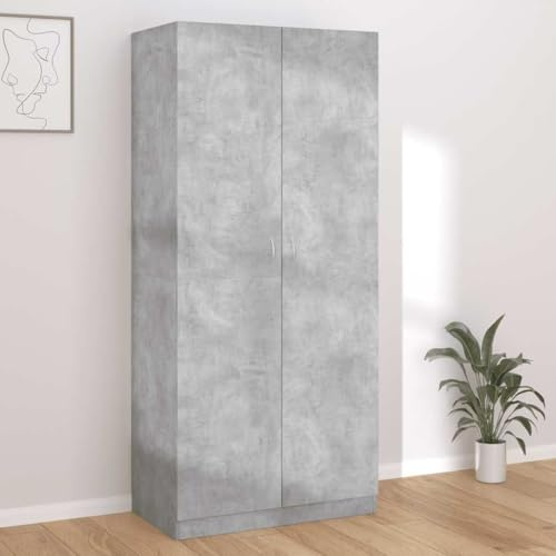 Massbinet Eleganter Jugendzimmer Kleiderschrank 2-türig Moderner und Modish Kinderzimmerschrank mit viel Stauraum Betongrau 90x52x200 cm Holzwerkstoff