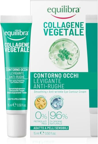 Equilibra Collagene Vegetale Contorno Occhi Levigante Anti-rughe, 15 ml | Emulsione con Fitocollagene da Semi di Zucca, Collagen Amino Acids, Vitamina C, Pro-vitamina B5, Dermatologicamente Testato