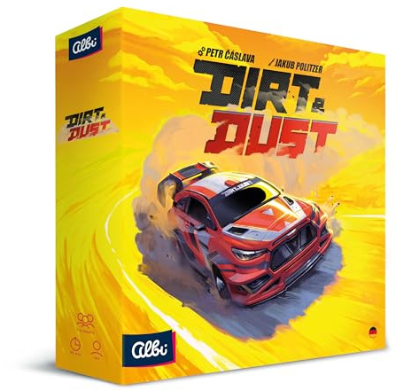 Albi - Dirt & Dust DE – Rallye-Survival Brettspiel; Deck-Building & Würfel-Platzierung; 1–4 Spieler; ab 14 Jahren