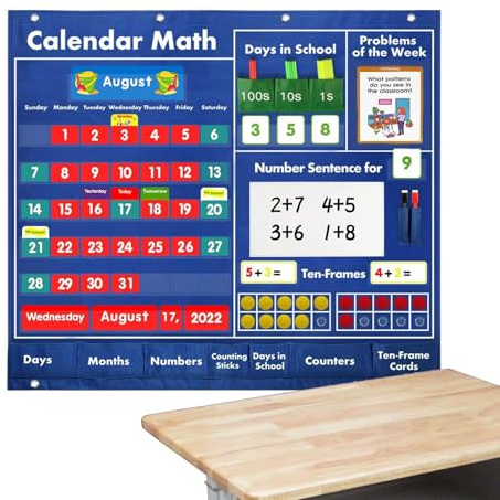 Kalender mit Taschen für die Klasse – Modulare Aktivitäten zur Unterstützung – Schild mit Taschen für die Klasse – für Kinder Mädchen Lehrer Eltern Urlaub Grundschule Vorschule