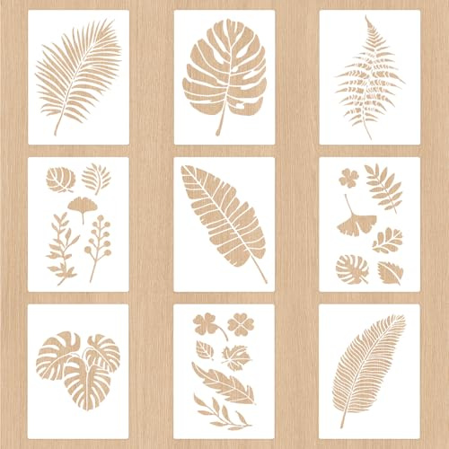 9 Stück Groß Blatt Blätter Schablonen Wandgestaltung 40x30 cm Malschablonen | Farnblatt Schablonen Malen Set Wandschablone DIY Zeichenschablone Farbschablonen Wiederverwendbare für Bilder Möbel T-Shirt