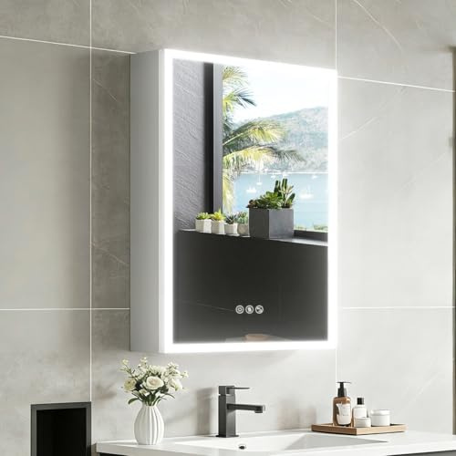LUVODI Bathroom Mirror Cabinet with Light Bluetooth Shaver Socket 500x700mm | LED Wall Medicine Cabinet, Bluetooth Speakers, Anti-fog, Storage Space, Touch Buttons