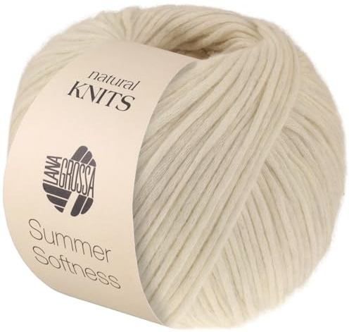 LANA GROSSA Summer Softness | Zartes Baumwollschlauchgarn, voluminös gefüllt mit flauschigen Merinofasern | Handstrickgarn aus 80% Baumwolle (Bio) & 20% Schurwolle | 50g / 130m FB 26
