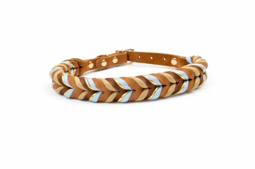 Tierluxe Geflecht Hundehalsband – Geflochtenes Lederhalsband mit Paracord (Blau, M Halsumfang 34-41 cm/ 9mm)