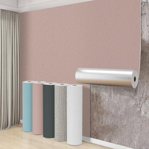 Swehooirt 8 Roll Self Adhesive Thermal Wallpaper 3mm Thick Peel and Stick Panel Wallpaper for Bad Cold Walls Textured Pink Insulating Wall Covering Roll Waterproof Damp Proof Ceiling Kitchen