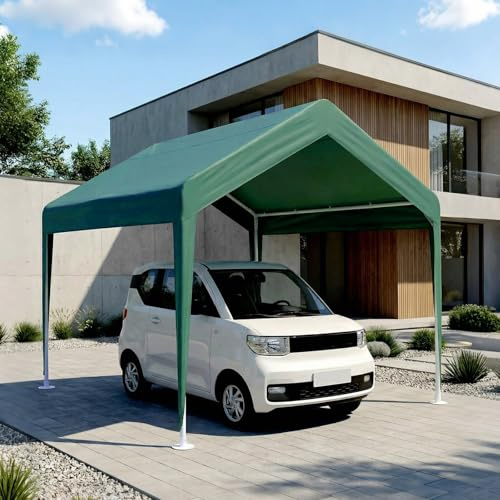 MBBTAG Carport Tettoia per Auto da Esterno Senza Pareti, Gazebo Impermeabile Oxford Protezione UV, Robusta Struttura in Metallo per Moto e Barca(Verde,3x3m)