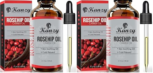 Kanzy Olio di Rosa Mosqueta 120ml Olio di Rosa Canina, Spremuto a Freddo, Vegano e Non Raffinato Rosehip Oil per Viso, Corpo, Capelli, Pelle e Mani (Confezione da 2)
