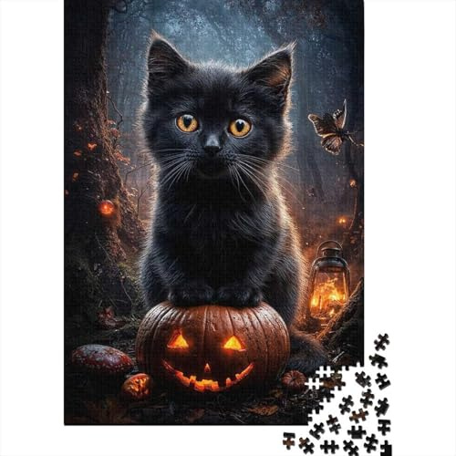 Black Cat on Jack-o-Lantern Jigsaw Puzzle 1000 Pieces for Adults Night In, 38x26cm/1000pcs