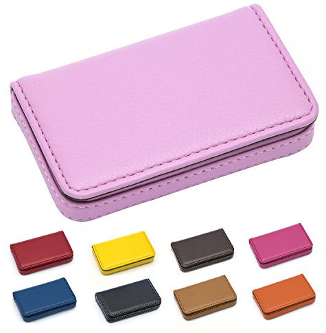 Padike Porte-cartes de visite en cuir synthétique de luxe pour homme et femme – Gardez vos cartes de visite propres, rose, Small