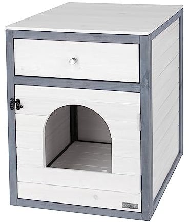 KERBL Katzenschrank Ida (Katzenmöbel in Weiß & Grau, 64 x 57 x 17,5 cm Katzenversteck) 81569