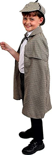 Victorian Detective Deluxe Fancy Dress Set with Hat - Perfect For Book Week or Halloween Fancy Dress Costumes in Standard Size (Deerstalker Hat and Matching Cape)