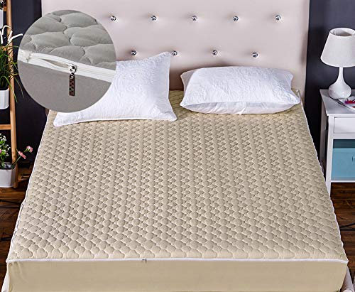 LIVEINU 360 Grad Rundumschutz Matratzenschoner mit Zweiseitigem Reißverschluss Gesteppt Anti-Allergisch Unterbetten Maschinenwaschbar Matratzenauflage Matratzenschutz Kamel 180x200cm + Höhe 25cm