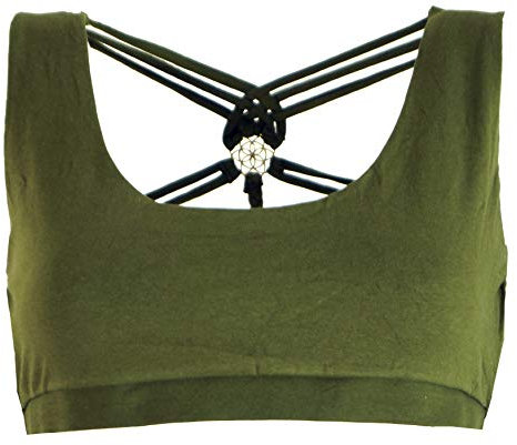 GURU SHOP Goa Psytrance Bikini Top, Top, Pixi Yoga Top, Olivgrün, Baumwolle, Size:M (38)