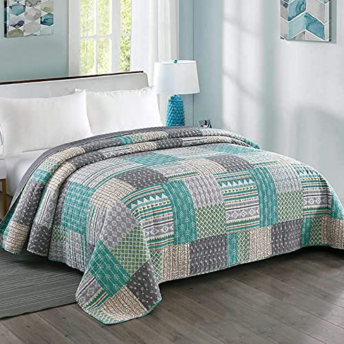 Laneetal Tagesdecke Steppdecke Bettüberwurf Wendedesign Patchwork Bettdecke Stepp Decke Doppelbett unterfüttert und gesteppt, 220x240 cm