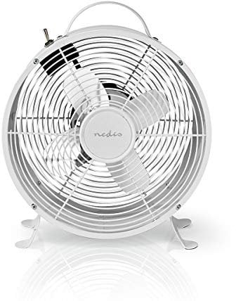 NEDIS Ventilador de mesa retro, diámetro de 25 cm, 2 velocidades, estructura de metal, aspecto retro, asa de transporte, cable de 1,5 m, color turquesa y blanco