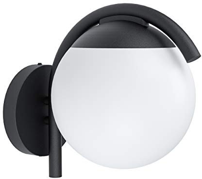 EGLO Außen Wandlampe Prata Vecchia, 1 flammige Außenleuchte, Minimalistisch, Wandleuchte aus verzinktem Stahl in Schwarz und Kunststoff in Weiß, Außenlampe mit E27 Fassung, IP44