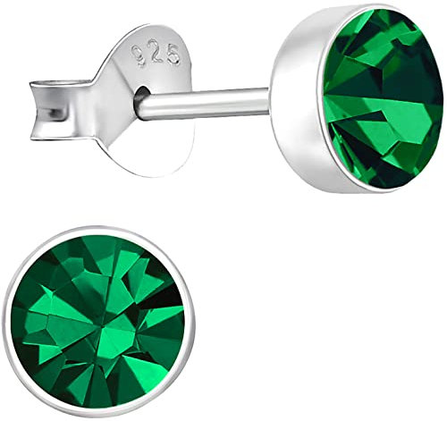 EYS JEWELRY runde Zirkonia Ohrringe Silber 925 Damen - 5 mm smaragd-grün - Kristall Ohrstecker Stecker
