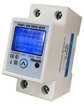 JVJ Contador de corriente alterna, contador de energía, medidor eléctrico, medidor digital, retroiluminado, 230 V 5(80 )A vatímetro, 1 fase, monofásico, montaje en carril eléctrico, 50 Hz, LCD DIN