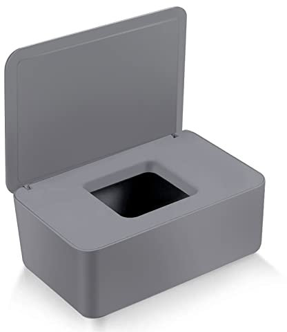 Feuchttücher Box,Baby Feuchttücherbox,Baby Feuchttücher Aufbewahrungsbox,Kunststoff Feuchttücher Spender,Serviettenbox mit Deckel Hält die Tücher Frisch Staubdicht für Zuhause und Büro (grau)