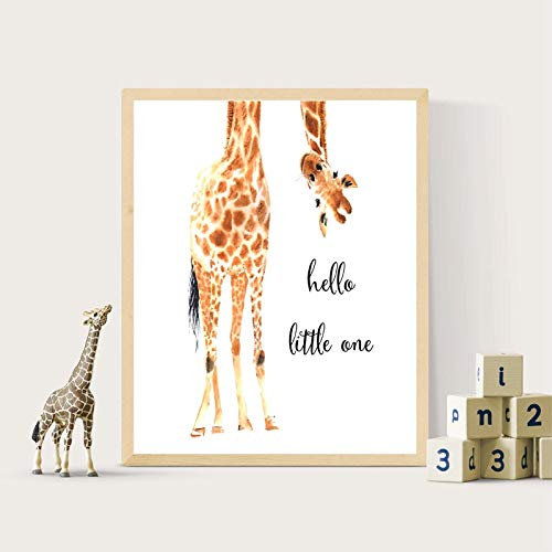 Leinwand Malerei Giraffe Druck Hallo Little One Kinderzimmer Wandkunst Nordic Poster Bild Baby Girl Boy Geschenk Kinderzimmer Dekor 70x100cm (28 x39) Ungerahmt