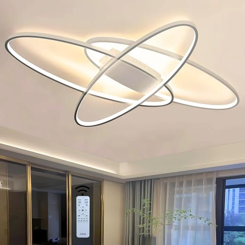J.SUNUN LED Deckenleuchte 68W 5500LM Dimmbar Wohnzimmerlampe Esszimmerlampe wohnzimmer Decke lampe Deckenlampe Modern Oval novel Design Esstischlampen Schlafzimmerlampe 95CM Weiß