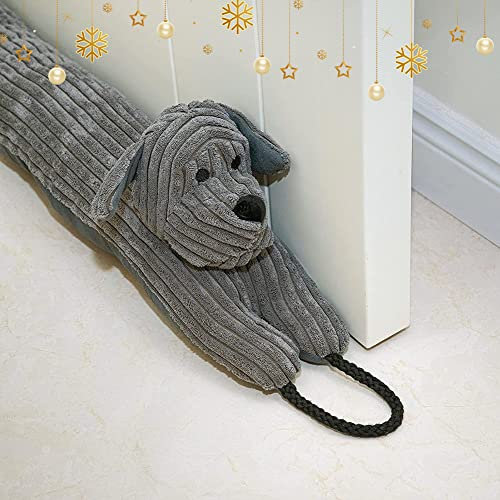Marwood Under Door Stops Decorative Wind Stopper 91cm for Door & Window, Weighted Animal Air Door Draft Stopper Snake Noise Blocker for Bottom of Door with Hanging Loops - Grey Dog 36