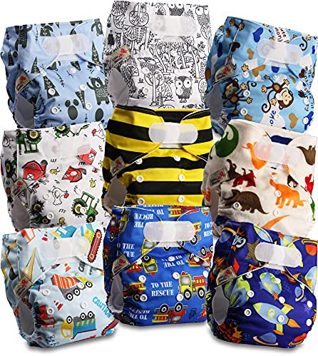 Littles and Bloomz FLV2-0907 Wiederverwendbare Stoffwindel, Standard-Klettverschluss, 9 Windeln