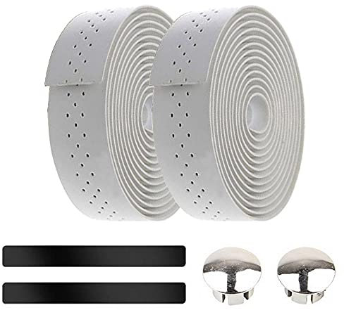 ETOPARS 2 Pezzi Bianco Nastro Manubrio Bicicletta PU Pelle Nastro Manubrio per Bici da Strada Corsa Nastri Avvolgenti Gomma Antiscivolo Traspirante Nastro Manubrio con Tappo