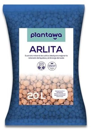 PLANTAWA Arlita Arcilla Expandida 20L, Sustrato de Bolas de Arcilla, Arlita para Drenaje de Macetas y Jardines, Tierra para Plantas Sustrato para Plantar Semillas Huerto Urbano