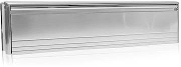 Xfort MailPlate Pro 12 Letterplate Satin Chrome, Premium Draught Proof Postal Letterbox, Telescopic Sleeved Letter Box for Wooden, Composite and uPVC Midrail Doors with 40-80mm Door Thickness.