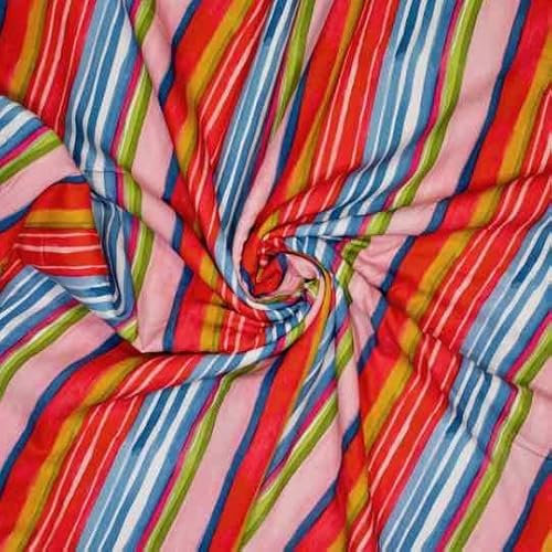 Viskosestoff - Retro Streifen, Rot/Blau/Senf/Rosa als Meterware zum Nähen, 50 cm
