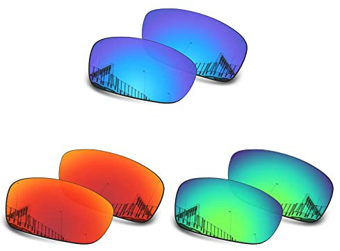 Well-aimed Verres de rechange compatibles avec les lunettes de soleil Oakley Fives Squared - Lot économique 303, Iridium bleu + iridium rouge + iridium vert, Taille unique