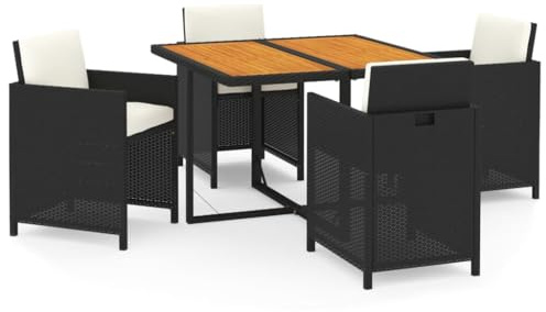 vidaXL 5-TLG. Garten-Essgruppe mit Kissen Poly Rattan Schwarz