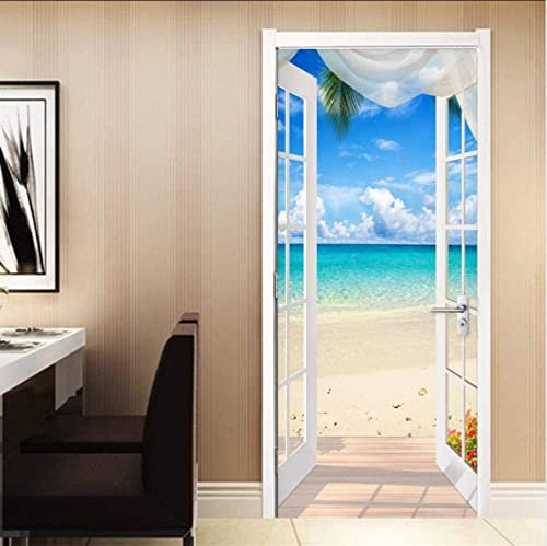 VIRANDA Türtapete Selbstklebend TürPoster - Haus am Meer LANDSCHAFT - 3D Türaufkleber PREMIUM PVC Wasserfest Türfolie für Schlafzimmer Gang Tür verschönern deko 80x200cm