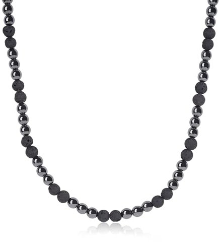 GAVU Herren Geschenkidee 6mm Lavastein Hämatit Kristall Perlenkette 50cm